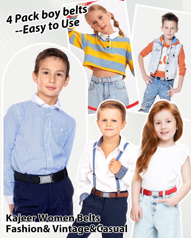 Kajeer 4PCS Kids Boys Adjustable Magnetic Belt - Elastic Belt with Easy Magnetic Buckle (Navy Blue/Brown/Red/Black) - Image 2